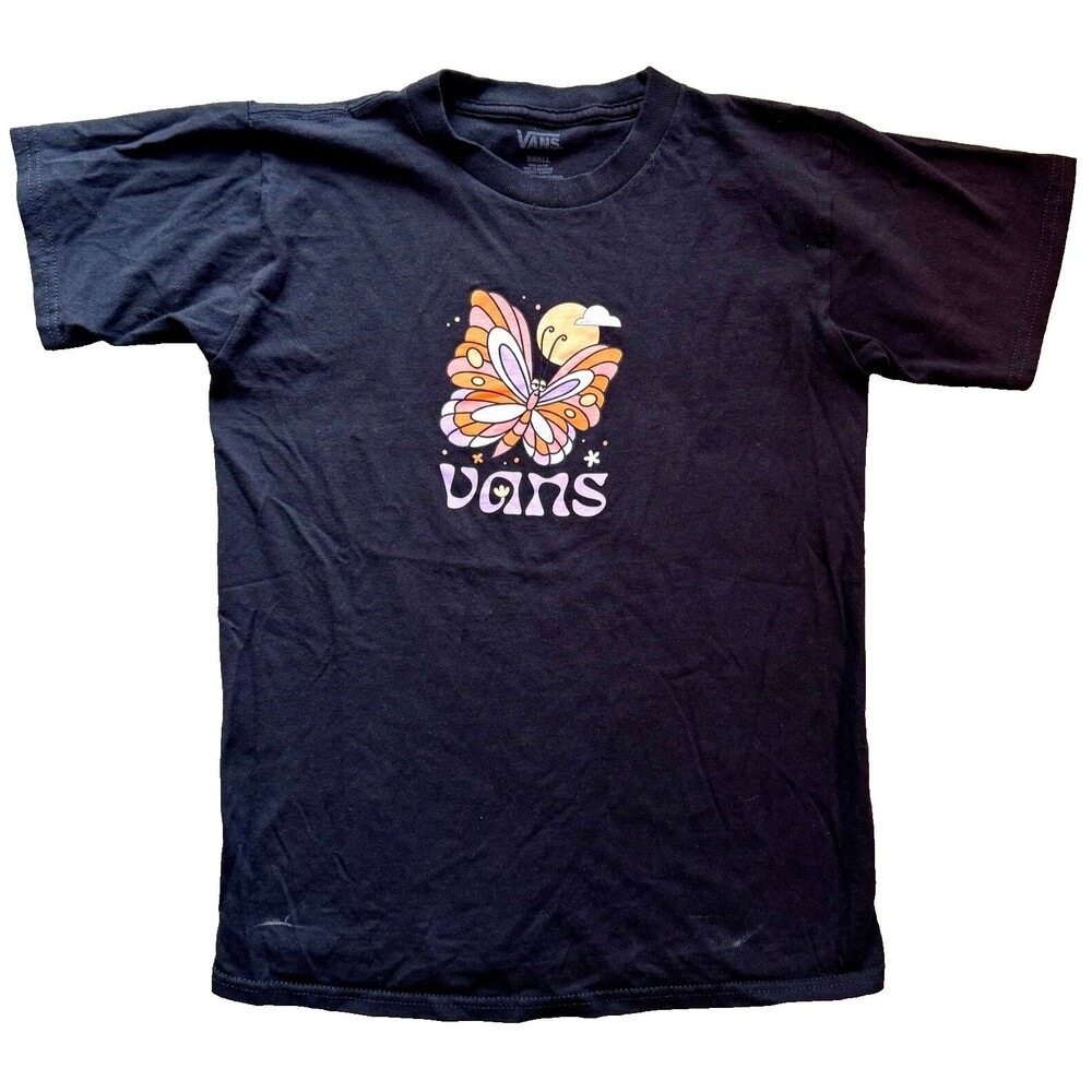 Vans T-Shirt Orange & Pink Butterfly Unisex Black Size Small Skate BMX